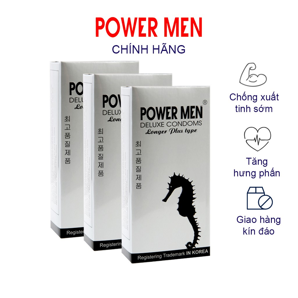 Combo 3 Hộp Bao cao su Powermen cá ngựa gân gai, chống xuất tinh sớm Hộp 12 chiếc.