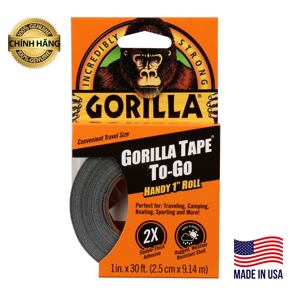 Băng Keo Dán Đa Năng Siêu Dính Gorilla Lớp Keo Dày Gấp Đôi Thương Hiệu Mỹ, Keo Gorilla To-Go Handy Roll 2.5cm x 9.14m