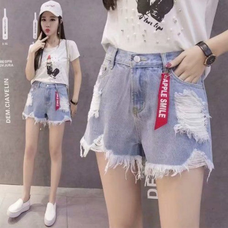 Quần Đùi Nữ Bò Quần Short Nữ Rách Quần Jeans Sọt Denim Lưng Cao Màu Trơn Thiết Kế Rách Cá Tính