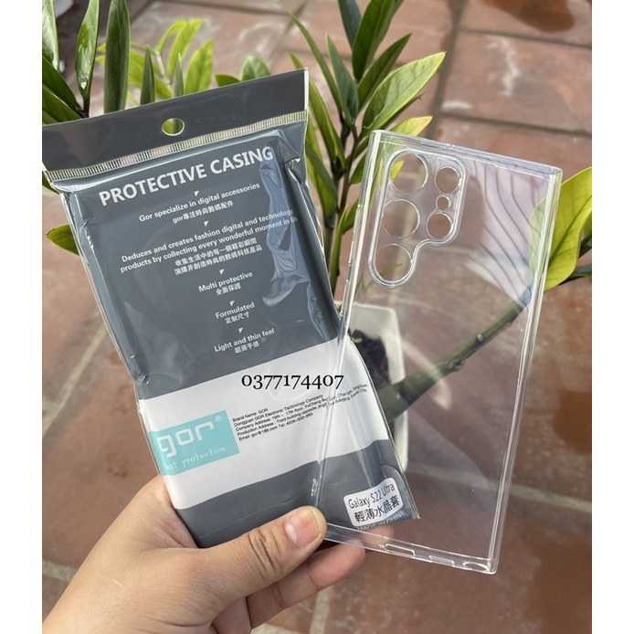 Ốp lưng dẻo Gor TPU cho Samsung Galaxy S22 Ultra Silicon trong suốt bảo vệ cụm camera