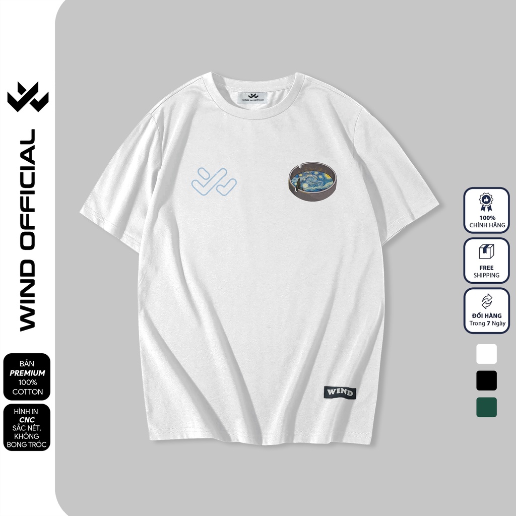 Áo thun tay lỡ unisex WIND phông form rộng 65% cotton Starry thời trang nam nữ oversize