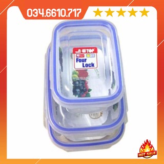 Bộ 3 hộp nhựa song long có khóa 4 cạnh dùng đc cho lò vi sóng