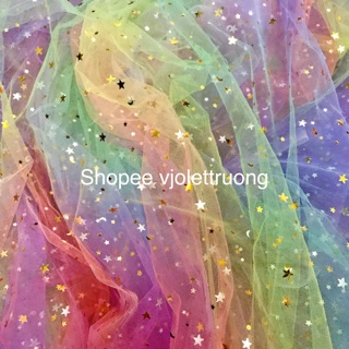 Vải lưới ngôi sao cầu vồng may cột tóc scrunchies