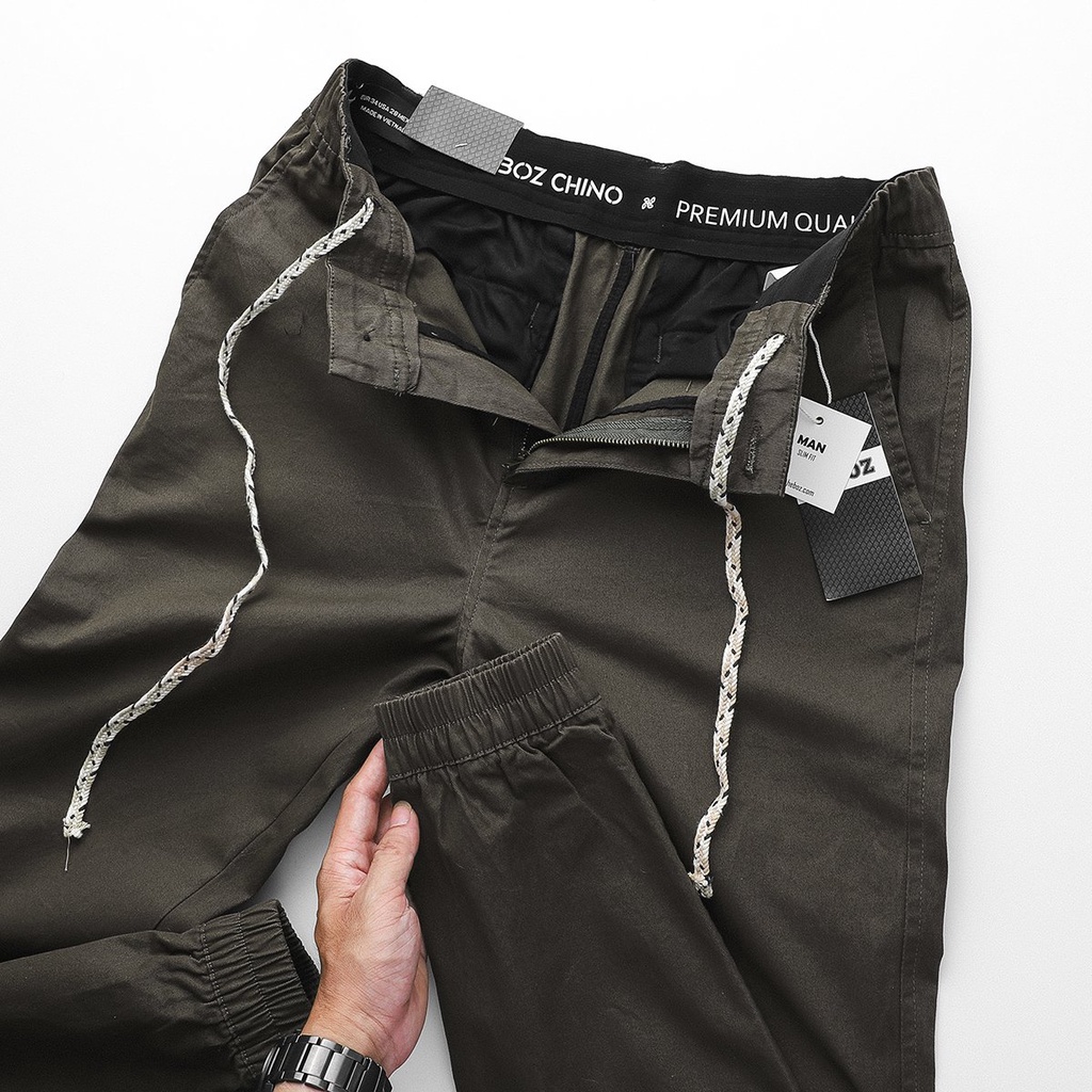 Quần Jogger Kaki HEBOZ Cạp In Dây Rút 4M, lưng chun co giãn, chất vải cao cấp dày dặn, form chuẩn slim fit - 00000742