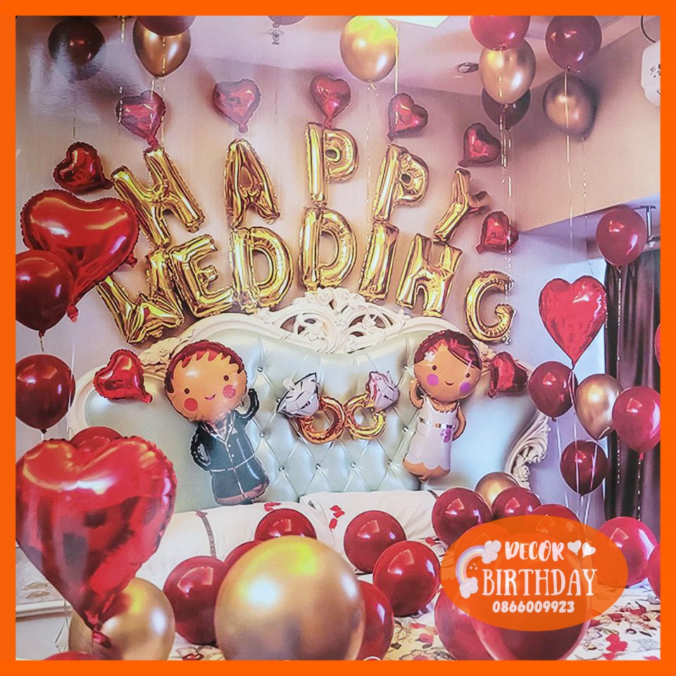 Set Trang Trí Phòng Cưới, Trang Trí Tiệc Cưới Siêu Rẻ CHỈ 149K Đầy Đủ Bóng Như Hình Tặng Kèm Đồ Bơm Băng Dính Bóng