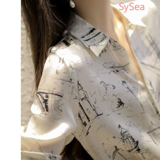 Áo Sơ Mi Voan Tay Dài In Họa Tiết Cá Tính Trẻ Trung Phong Cách Hàn Quốc Cho Bạn Gái