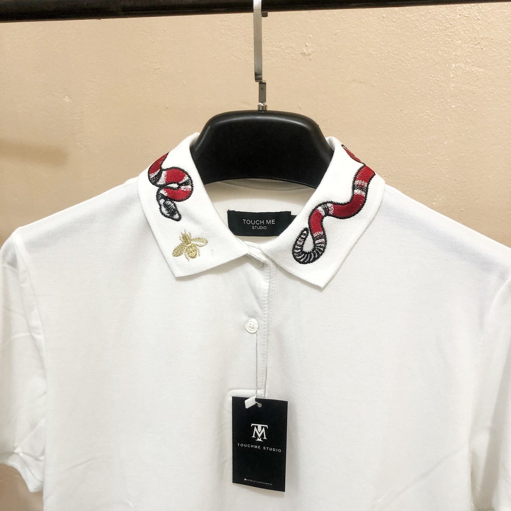 Áo Polo nam TouchMe thêu cổ họa tiết Bee & Snake TM21 chất polo thoáng mát,màu trắng cao cấp  | Sản phẩm mới 2021