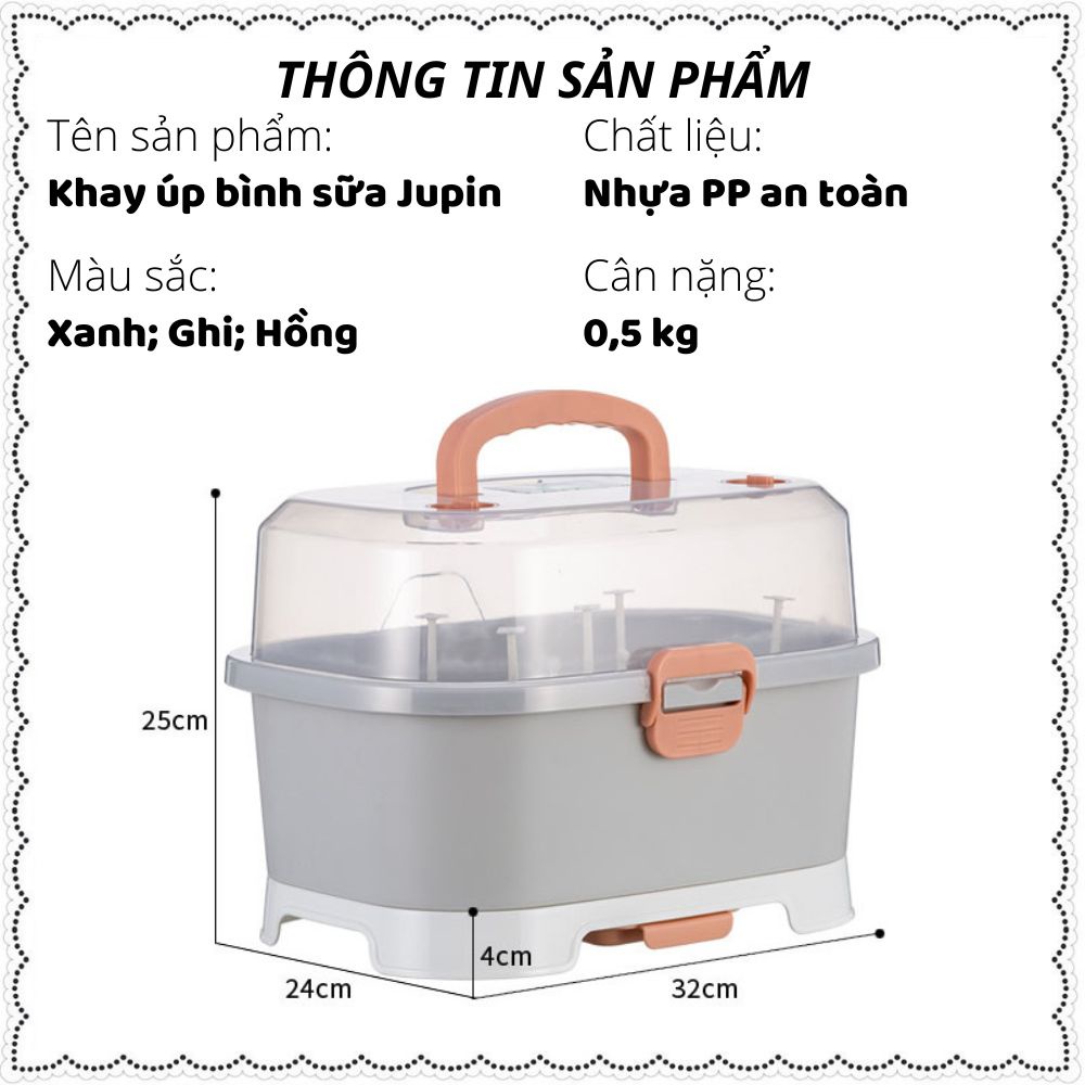 Khay úp bình sữa Jupin mẫu mới có 2 van thoát hơi ẩm - Giá đựng bình có nắp đậy