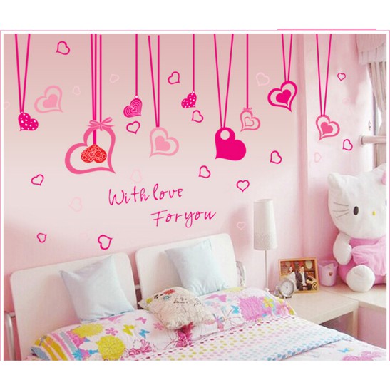 Decal trang trí Trái tim dây hồng With Love For You