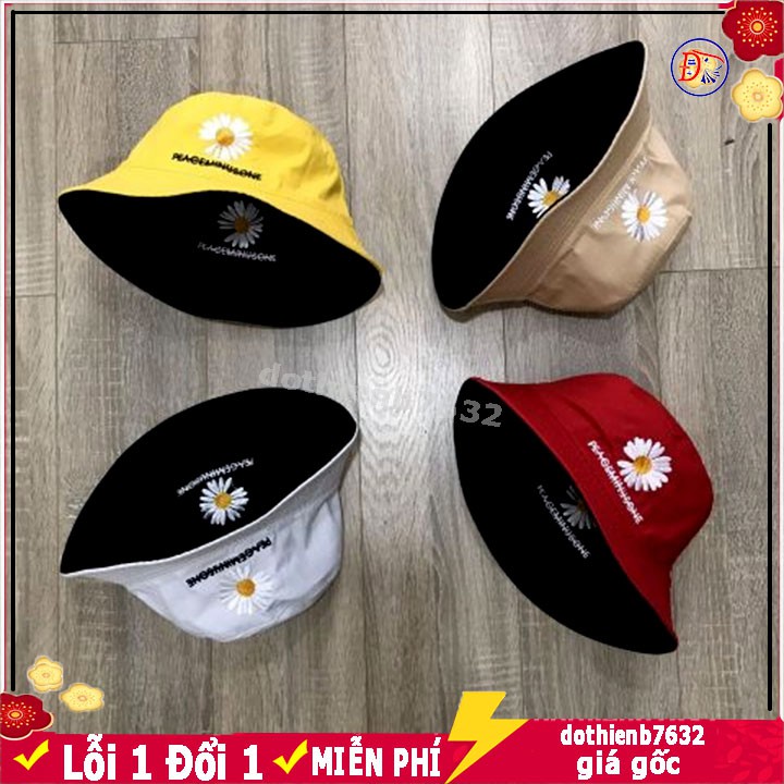 Nón Bucket ⚡️ VẢI DÀY ⚡️ - Mũ bánh bèo Vành Tròn Bông Cúc 2 mặt hàng thêu đẹp ảnh chụp thật