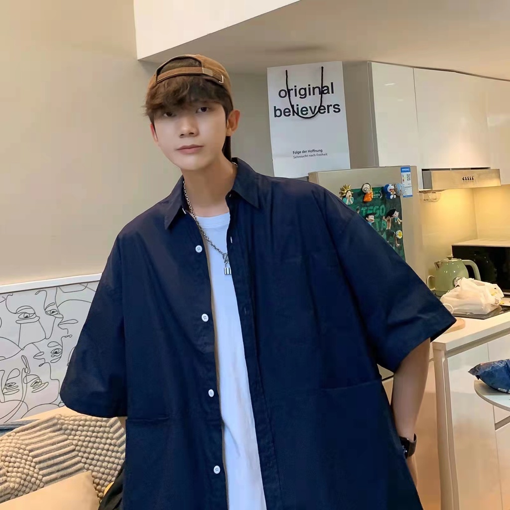 Áo Sơ Mi Tay Ngắn Thời Trang Phong Cách Hàn Quốc Cho Nam