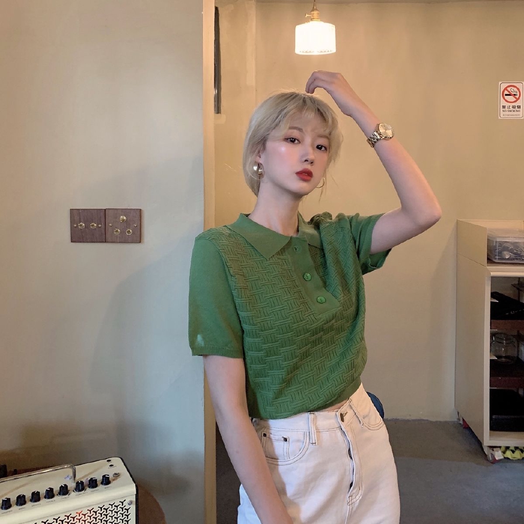 Áo Sweater Cổ Polo Ngắn Tay Thời Trang Dành Cho Nữ 172498 | BigBuy360 - bigbuy360.vn