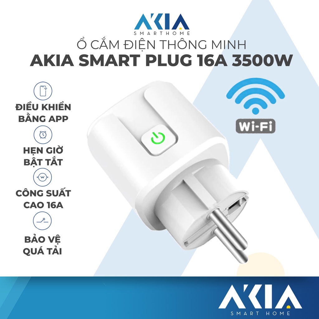 Ổ cắm wifi thông minh AKIA 3500W 16A - Tuya smart plug có đo điện năng tiêu thụ, kết nối app Smart Life