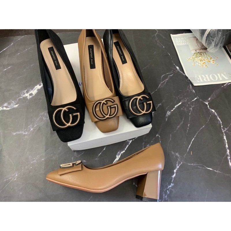 Giầy gót trụ nơ cg khoá vàng