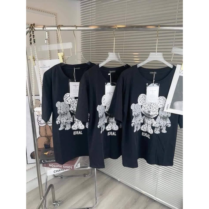 Áo phông nữ in 5d gấu Rugal màu đen. Áo thun tay lỡ Unisex Zadola fashion