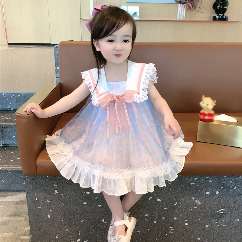 Đầm Công Chúa Cổ Thủy Thủ Phong Cách Hàn Quốc Thời Trang Mùa Hè Cho Bé Gái