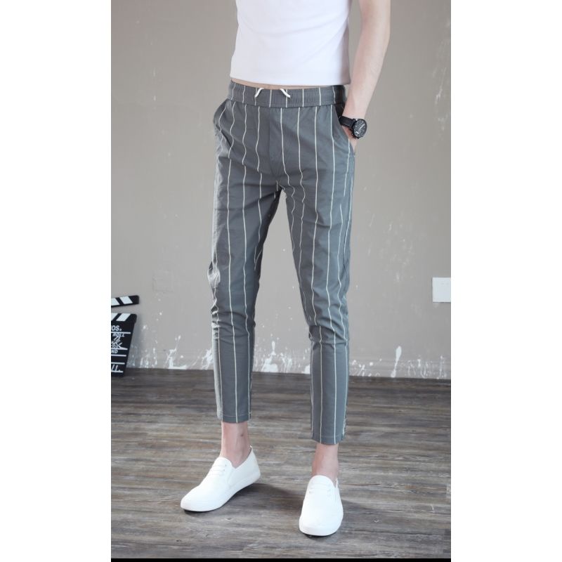 Quần Kaki Dài Kẻ Sọc Phong Cách Hàn Quốc Cho Nam