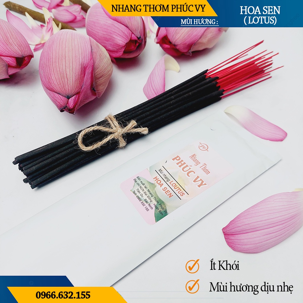 Nhang Thơm Phúc Vy Hương Sen Lotus - Túi 39 Cây 28cm, Ít Khói, Thơm Nhẹ, Dễ Chịu, Không kích mũi