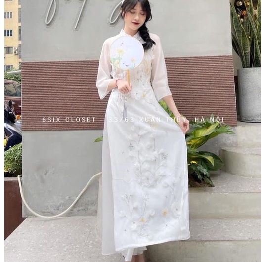 Áo Dài Cách Tân, Áo Dài Dạ Tiệc  Thiết Kế Tay Lỡ Đính Hoa Siêu Xinh Cho Các Nàng, A17