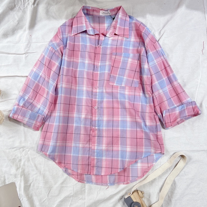 LOVI SHOP Áo sơ mi caro 1 túi nhiều màu vải mỏng Lovi