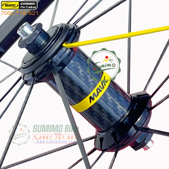 Bánh bộ MAVIC Cosmic Pro Carbon 700c T18/S21 căm - Đùm phủ Carbon líp thả 11 Speed - Made in Romania