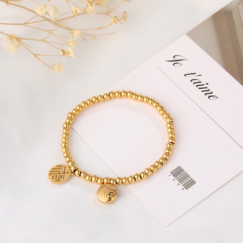 Vòng tay titan nữ không gỉ mạ vàng 18k mặt chữ phúc hỉ may mắn phong cách thời trang cổ điển