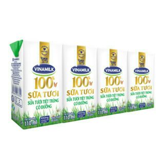 Sữa tươi Vinamilk tiệt trùng 100% lốc 4 hộp x 110ml