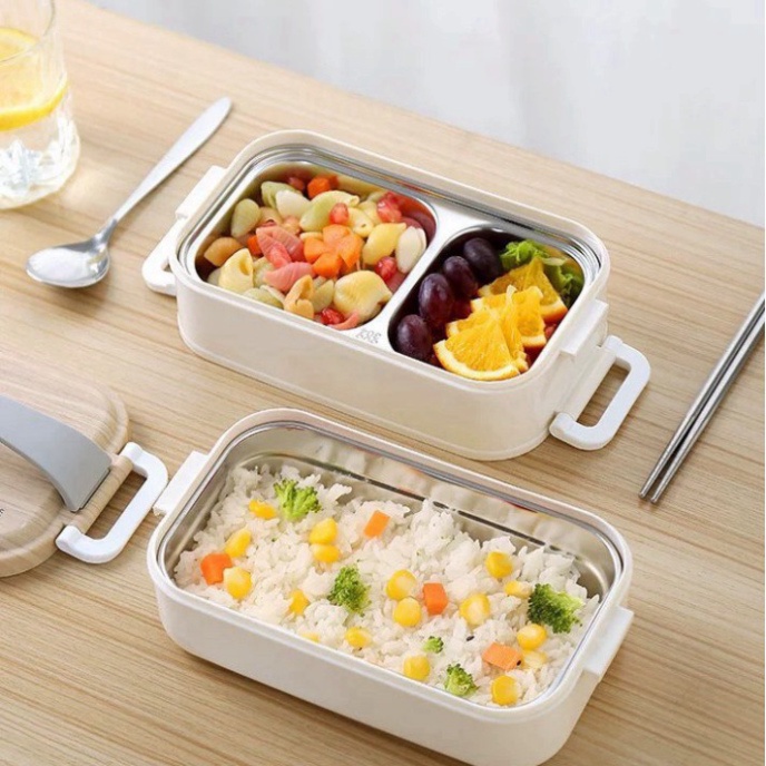 Hộp Đựng Cơm Trưa Cách Nhiệt 2 Tầng INOX 304 Hình Chữ Nhật 1.6L