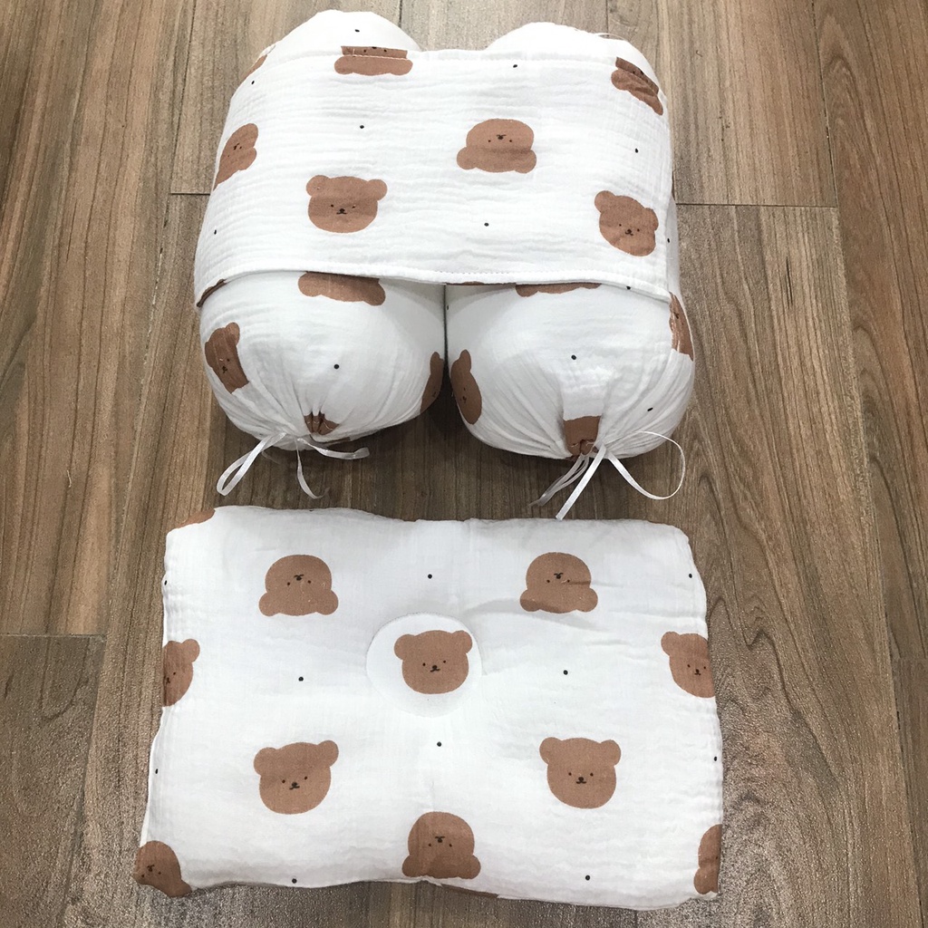 Bộ chặn kèm gối lõm xô muslin cao cấp Be cho bé