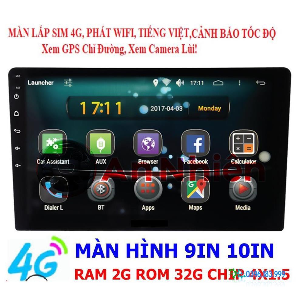Màn Hình Android 10 inch dùng sim 4G, kết nối wifi - Đầu DVD ô tô Chạy Android Tiêng Việt, Xem Camera Lùi, GPS Chỉ Đường