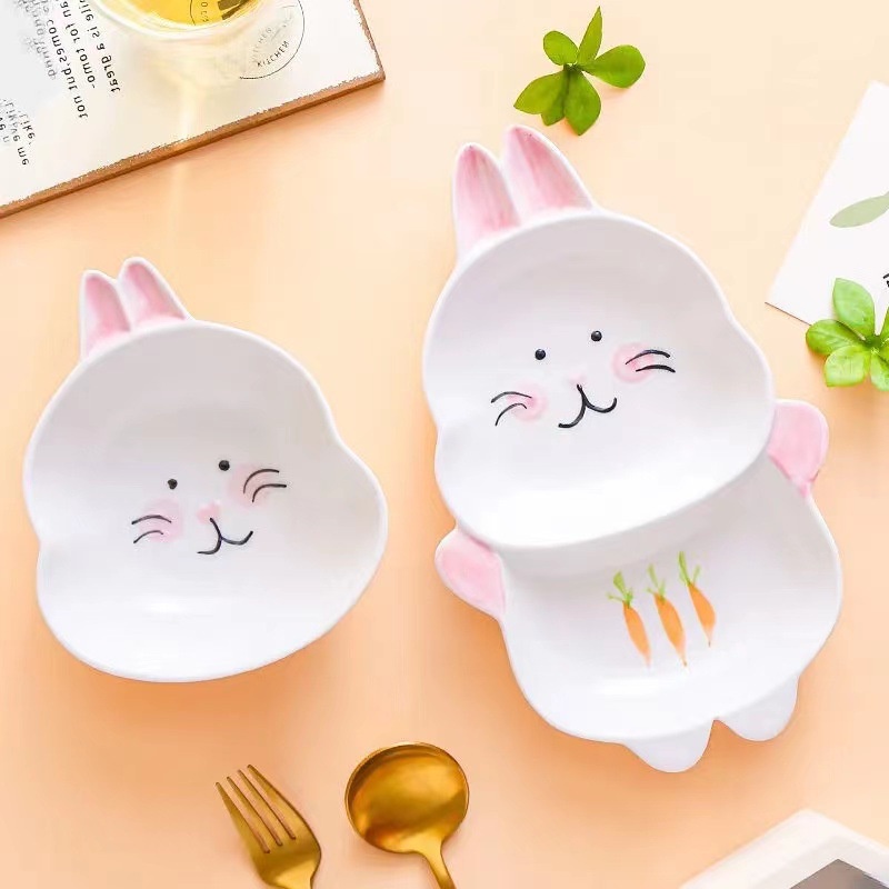 Đĩa Ăn Dặm Hình Thỏ Trắng Xinh Xắn Size To Chất Liệu Gốm Sứ Đựng Đồ Ăn Dặm Cho Bé YOOTA BABY