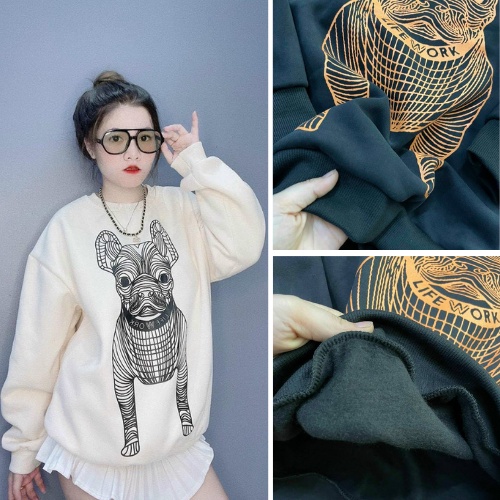 Áo Sweater Nỉ Bông Cotton Dày Mịn In Hình Chú Chó 3D Đáng Yêu