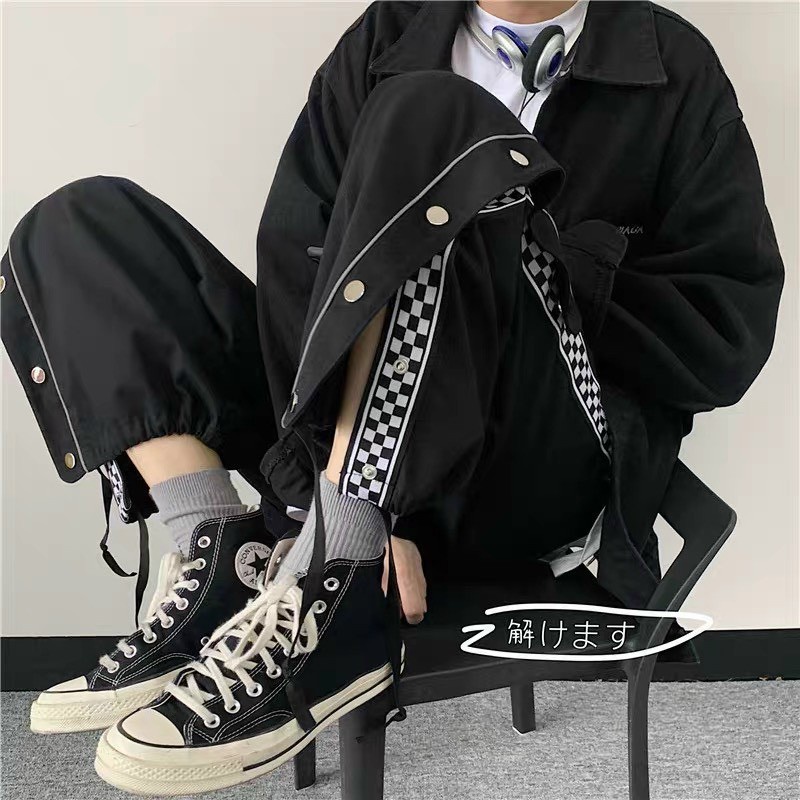 Quần ống rộng cúc đóng kẻ karo RUBY HOUSE86 Quần kiểu đóng cúc phối karo chất umi dầy unisex nam nữ mặc đẹp