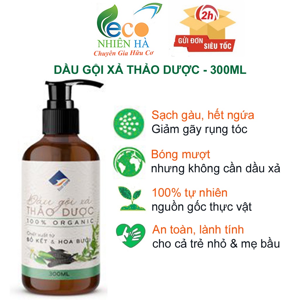 Dầu gội ECOCARE 300ml, dầu gội bưởi hữu cơ, dầu xả sạch gầu, giảm nấm ngứa, gãy rụng tóc