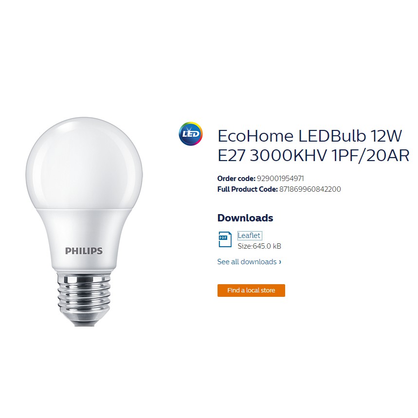 Bóng đèn ecoHome led Buld 7w E27 PHILIPS
