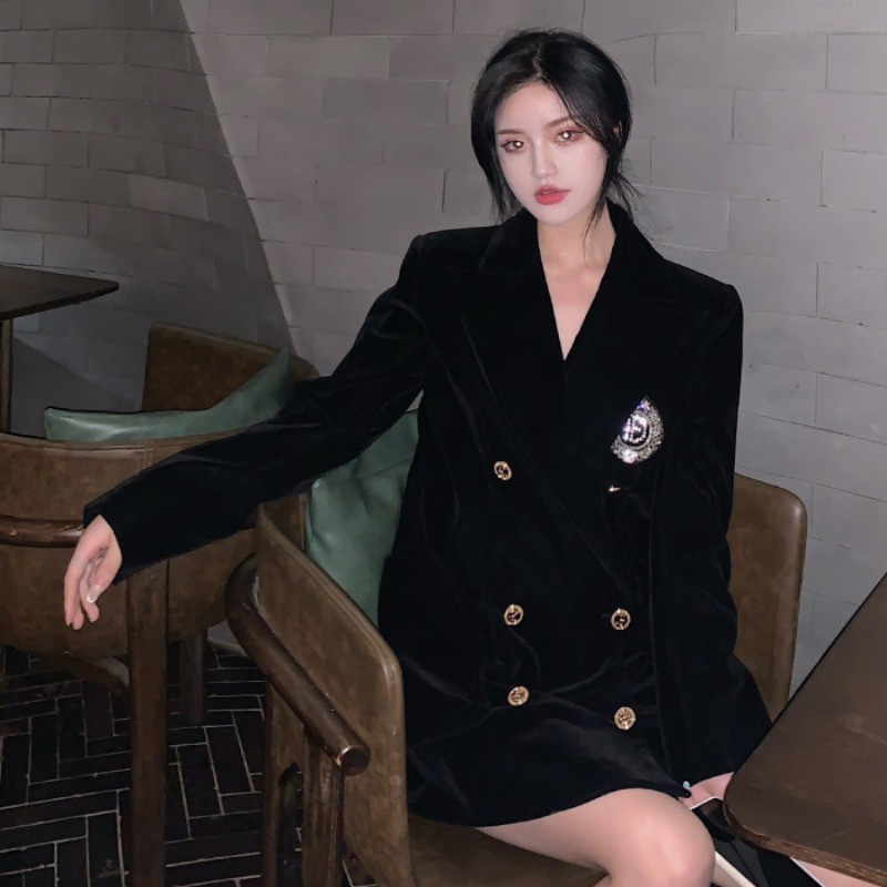 (Hàng dày Đẹp)Ảnh thật 4 hình cuối-HC442.Áo blazer nhung thu đông huy hiệu sang chảnh | BigBuy360 - bigbuy360.vn