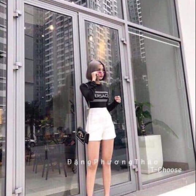 Quần short vải nữ hai màu đen trắng M85