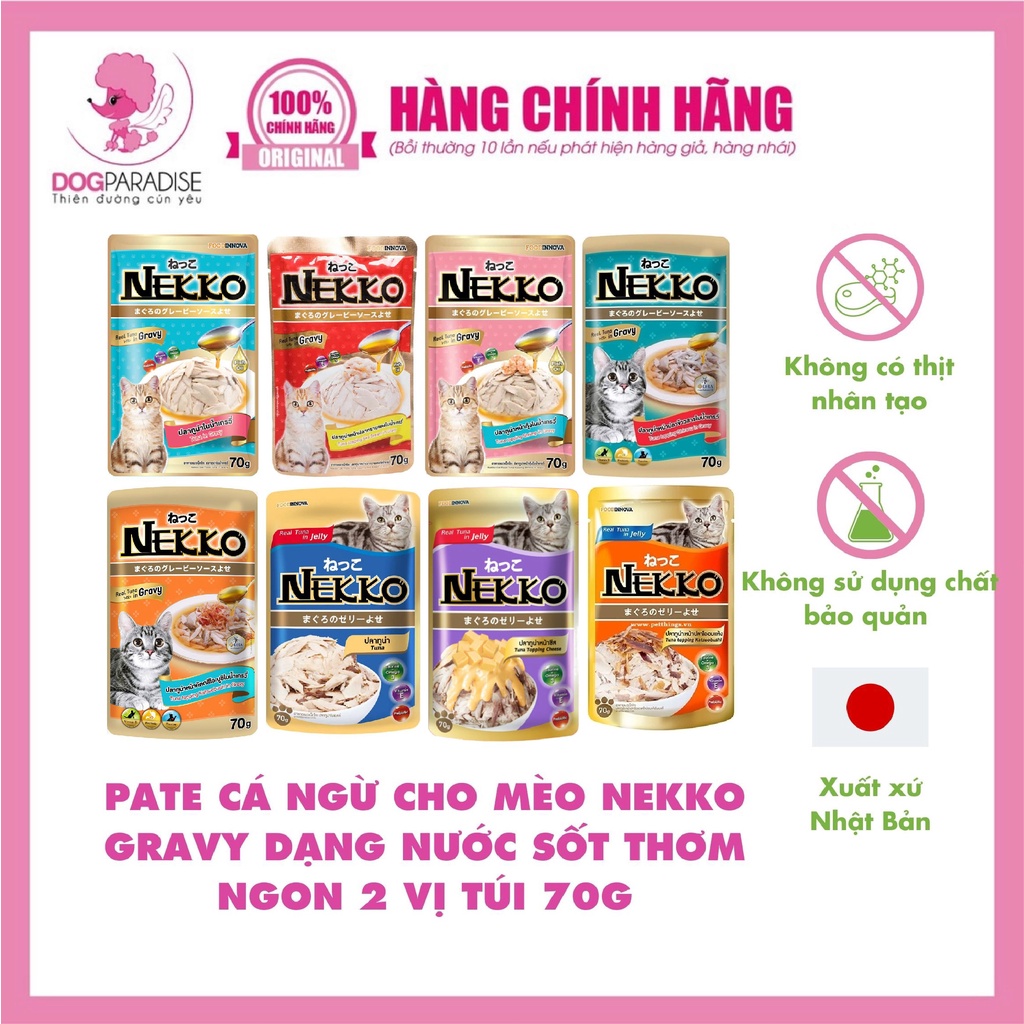 Pate cá ngừ cho mèo Nekko Gravy dạng nước sốt thơm ngon 2 vị túi 70g - Dog Paradise
