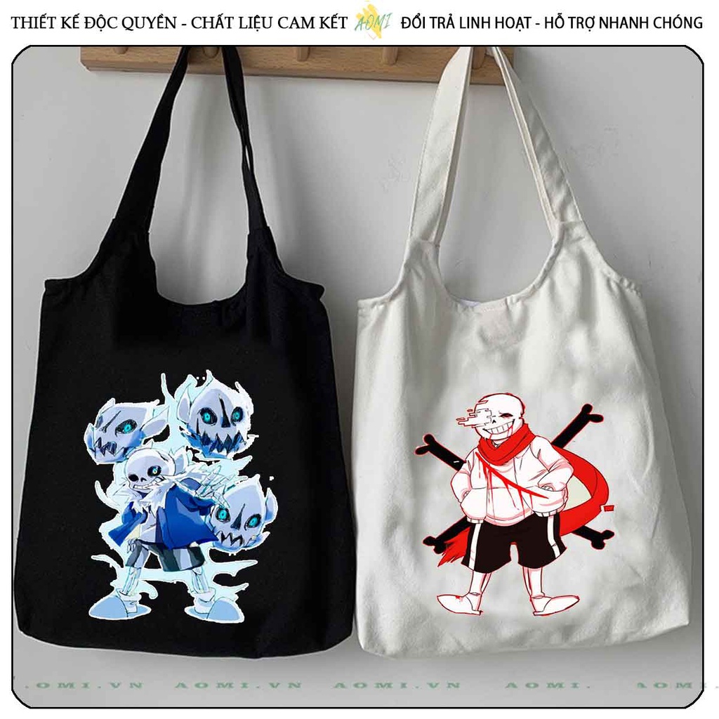 TOTE CANVAS Sans family FORM TRÒN TÚI VẢI ĐEO VAI BAG NÚT BẤM SIZE LỚN AOMIVN DU LỊCH  MÀU ĐEN TRẮNG
