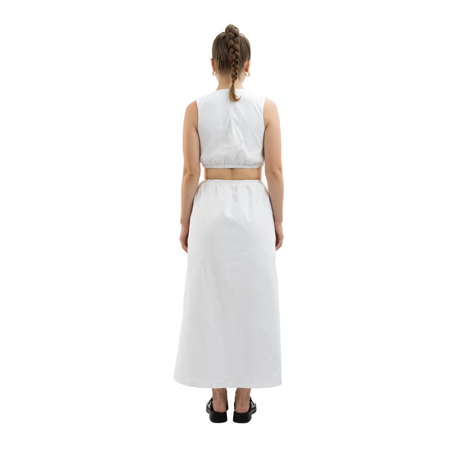 Đầm nữ dài màu trắng cut-out eo, là min - WHITE RUCHED MIDI DRESS