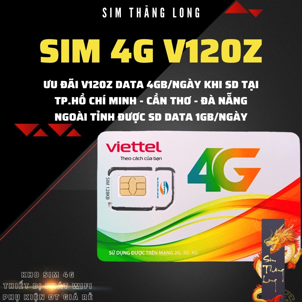 Sim VIETTEL 4G V120Z/ V120N/ V120 DATA 120GB/ 60GB - [ Miễn Phí Tháng Đầu ] - Hàng Chính Hãng