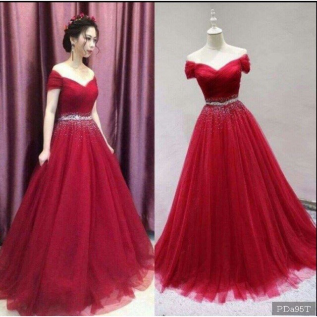 Đầm xoè trễ vai đính kim sa phối lưới cực xinh
