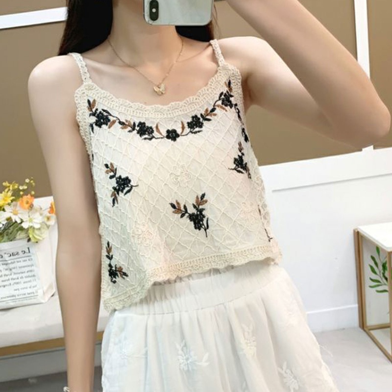 Áo Hai Dây Hở Lưng Thêu Họa Tiết Phong Cách Cổ Điển Quyến Rũ Dành Cho Nữ