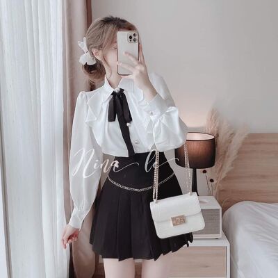 Áo sơ mi bèo ngực nơ cổ bánh bèo