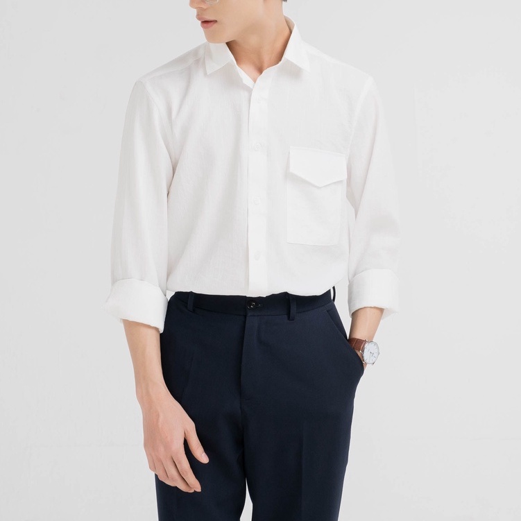 Áo Sơ mi Nam tay dài túi ngực có nắp SSSTUTTER Vải Linen siêu thoáng mát Letter Shirt