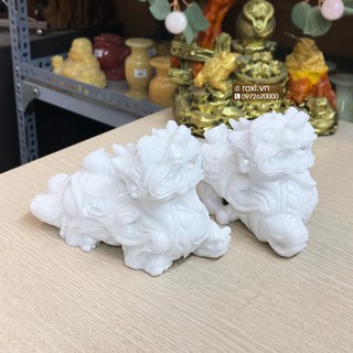 Cặp tỳ hưu phong thủy đá trắng non nước 8cm