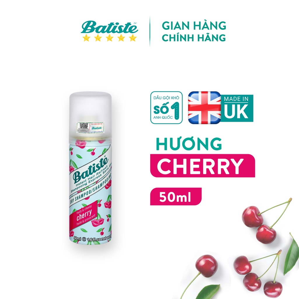[Mã FMCGMALL -8% đơn 250K] Dầu Gội Khô Hương Anh Đào - Batiste Dry Shampoo Fruity &amp; Cheeky Cherry 50ml