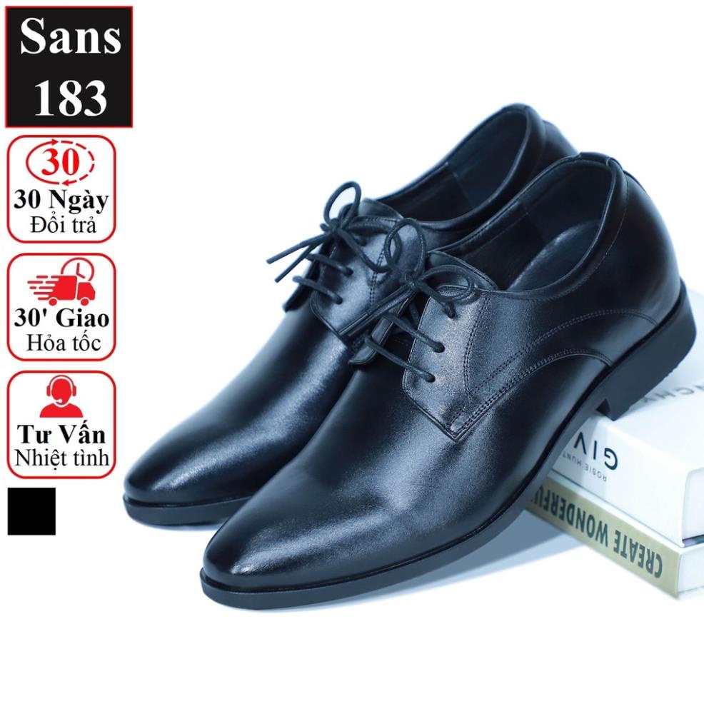 Giày tây nam tăng chiều cao 7cm Sans183 giầy da bò đế cao nâng độn gót 6cm trơn da bóng buộc dây âu văn phòng classic ↕️