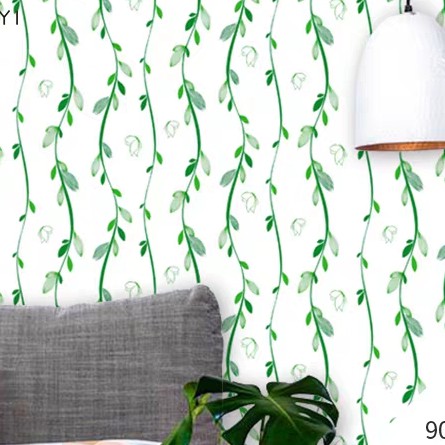 Decal giấy dán tường dây lá xanh nền trắng khổ 45cm keo sẵn (giá 1m dài)