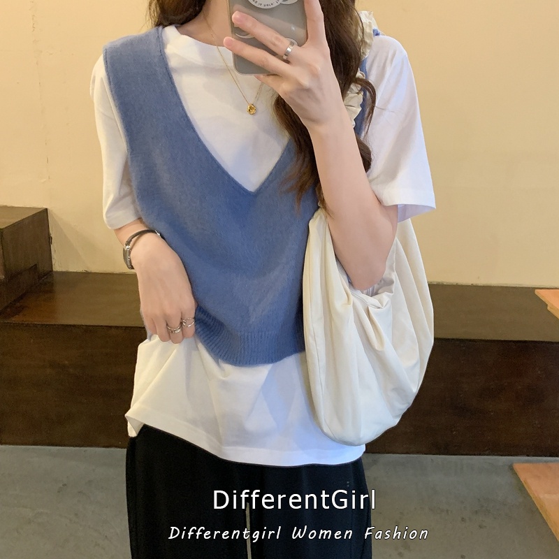 Áo Crop Top Dệt Kim Cổ Chữ V Màu Sắc Đơn Giản Phong Cách Hàn Quốc | BigBuy360 - bigbuy360.vn